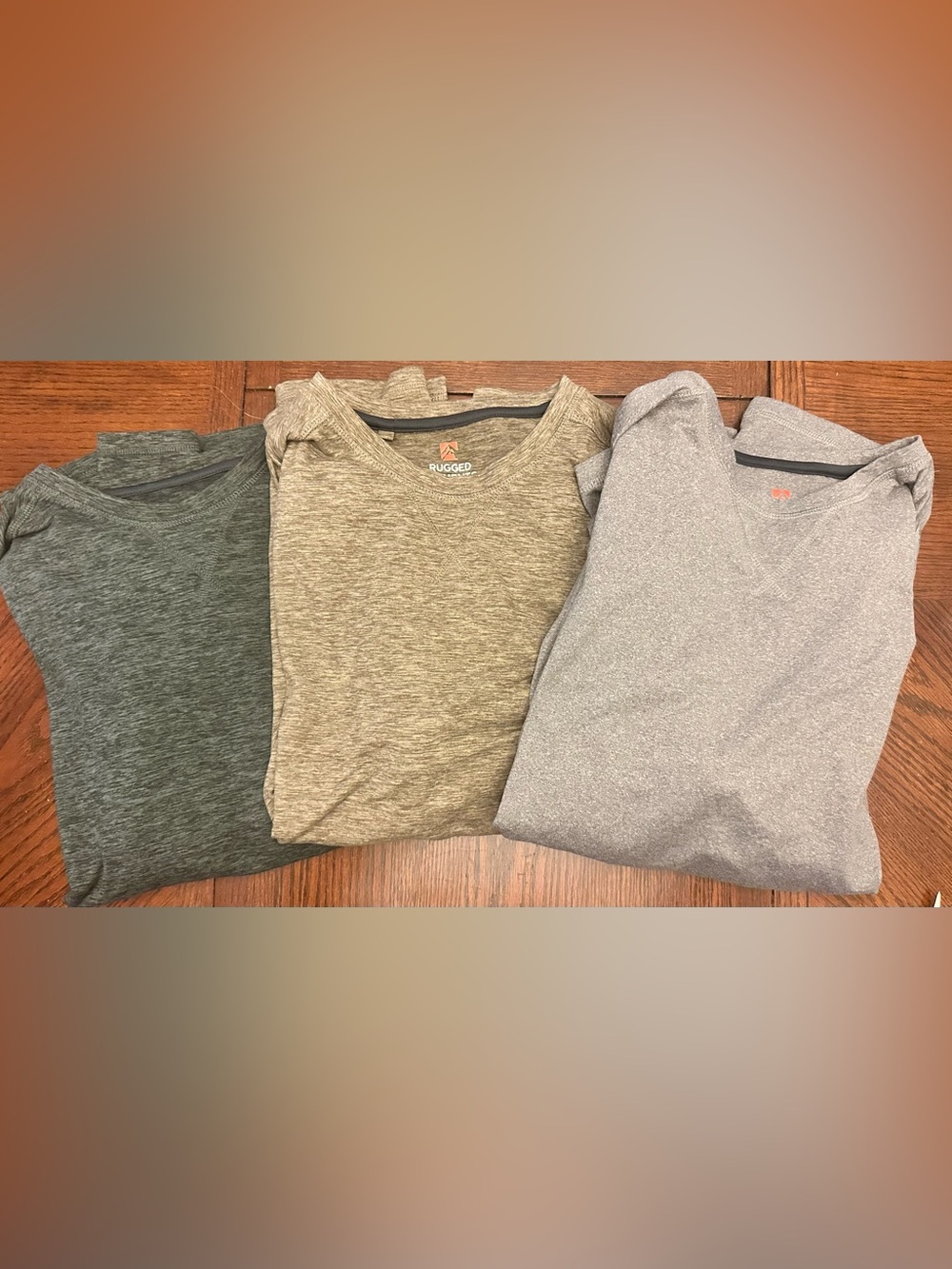Rugged Basics Men's Long Sleeve Performance Tees (3) heather gray green charcoal